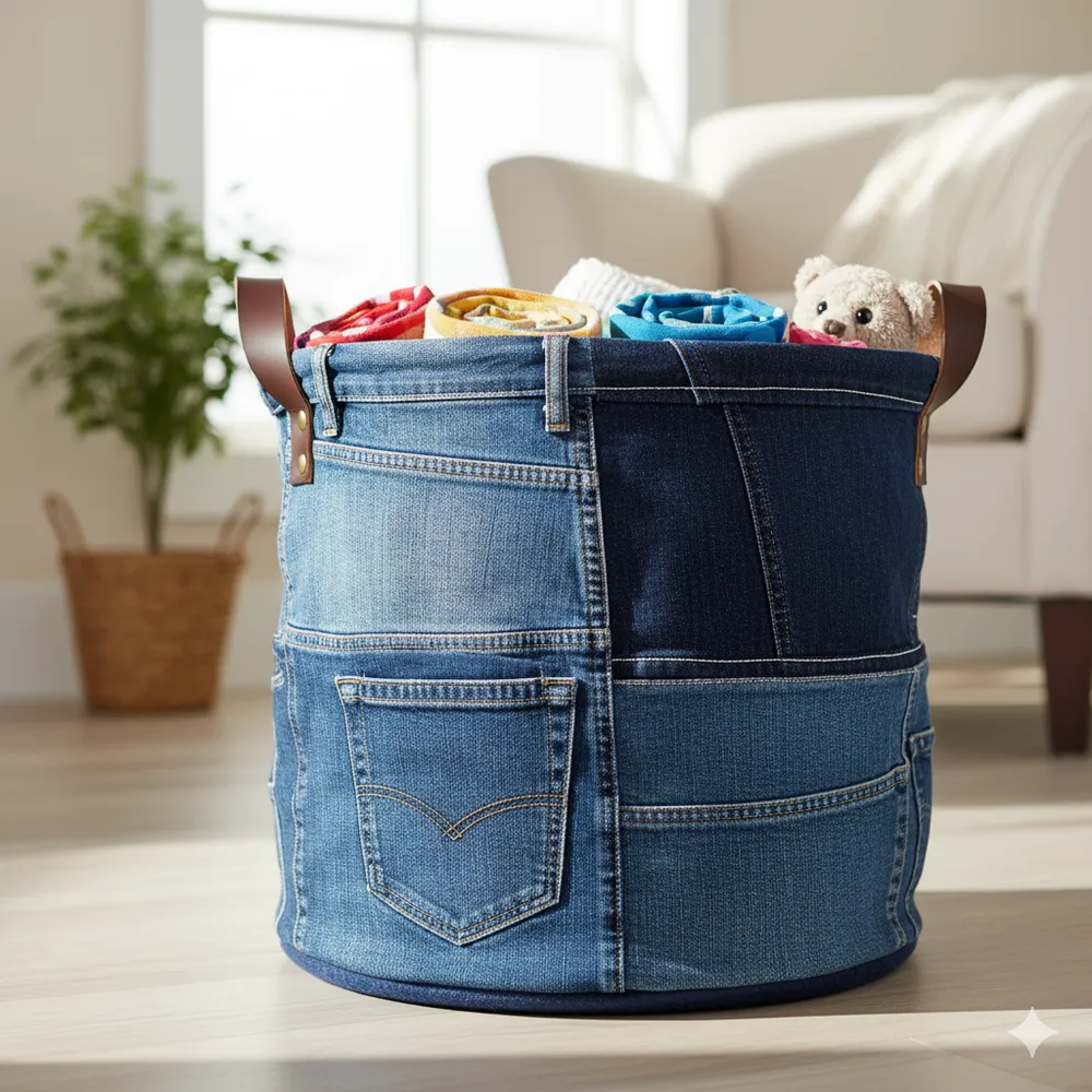 Weder Taschen noch Shorts: Das Upcycling von Jeans, die Sie nicht mehr tragen, liegt derzeit im Trend und eignet sich hervorragend als Dekoration.