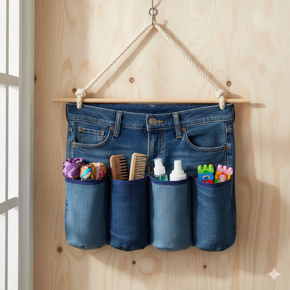 Weder Taschen noch Shorts: Das Upcycling von Jeans, die Sie nicht mehr tragen, liegt derzeit im Trend und eignet sich hervorragend als Dekoration.